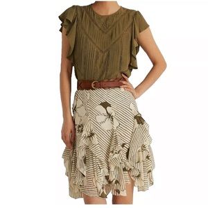 NWT Lauren Ralph Lauren Ruffle Floral Transition 22 Cream‎ Olive Pattern Skirt